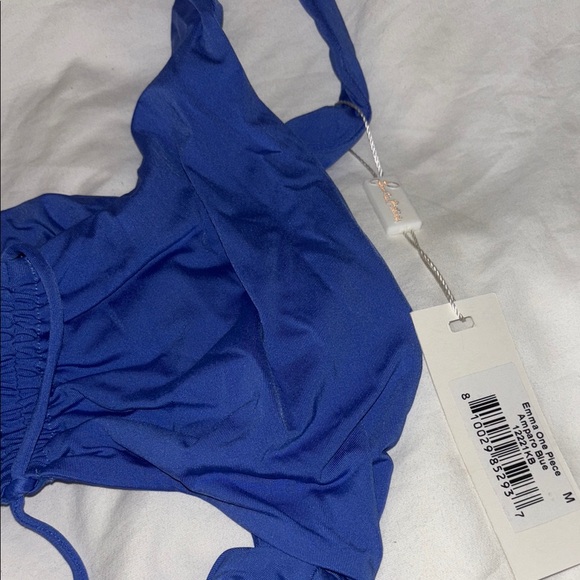 Frankie's Bikinis Blue One Piece with Cut-Out and Tie Detail - Picture 4 of 4